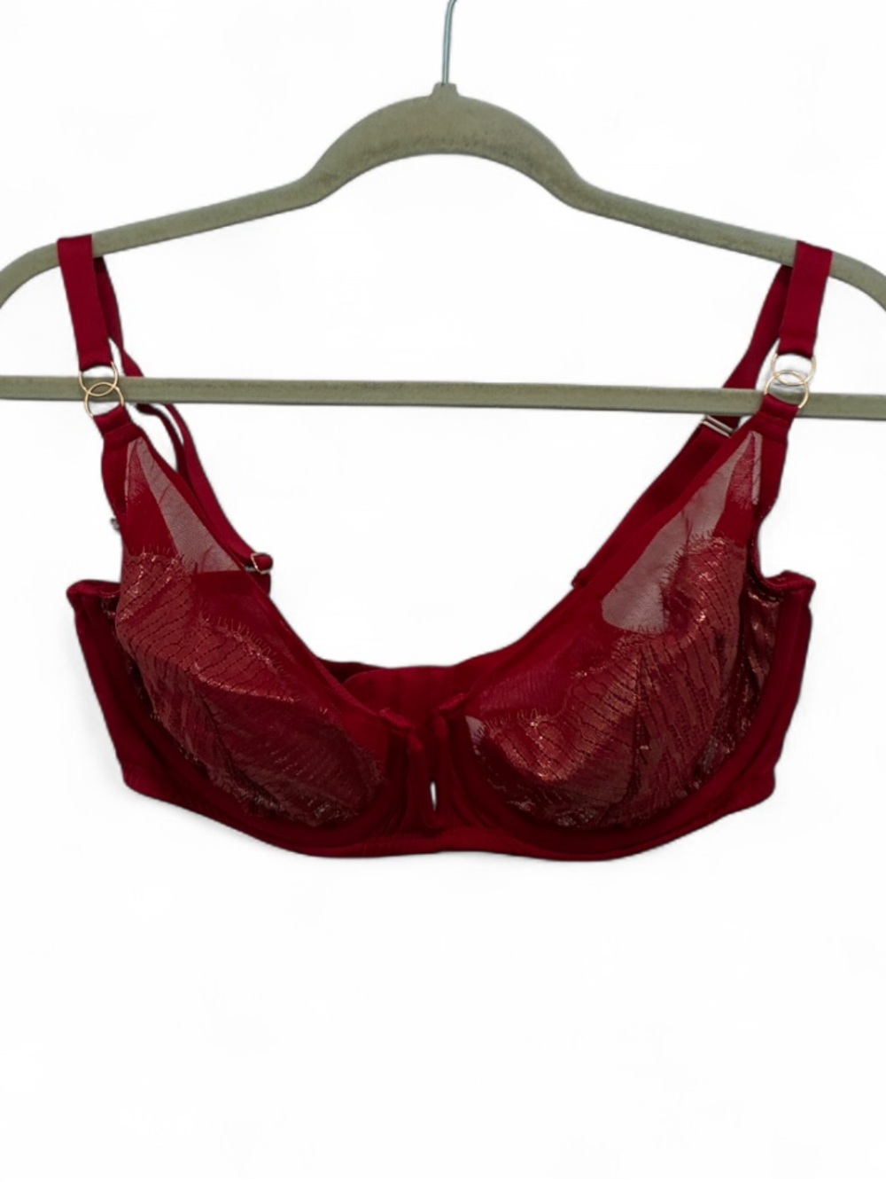 Cacique Unlined Blaconette Red Glittery Lace Bra